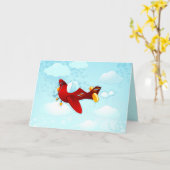 Rotes Flugzeug, Grußkarte Karte (Gelbe Blume)