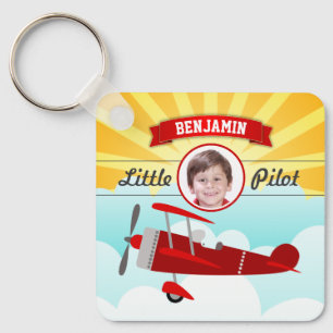 Rotes Flugzeug Kleiner Pilot Name Foto Kinderzimme Schlüsselanhänger