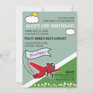 Rotes Flugzeug Landing Geburtstagspartei Einladung