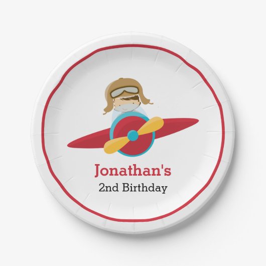 Rotes Flugzeug mit Pilot-Papier-Teller Pappteller (Vorderseite)