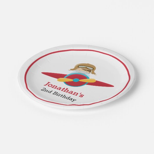 Rotes Flugzeug mit Pilot-Papier-Teller Pappteller (Schrägansicht)