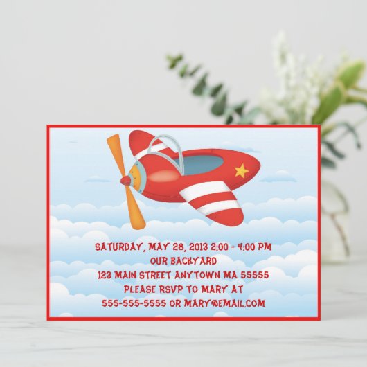 Rotes Flugzeug zum Geburtstag Einladung (Stehend Vorderseite)