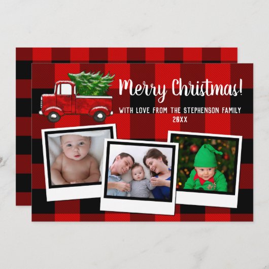 Rotes Foto der Lieferwagen-LKW-frohe Einladung (Vorne/Hinten)