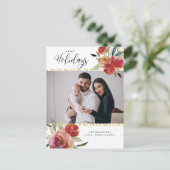 Rotes Foto Flora Goldenes Holiday Postkarte (Stehend Vorderseite)