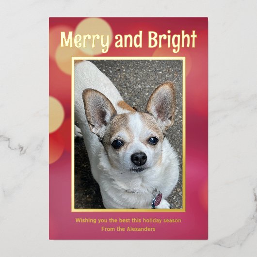 Rotes Foto Folien Feiertagskarte (Vorderseite)