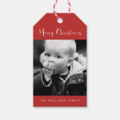 Rotes Foto "Frohe Weihnachten" Geschenkanhänger (Vorderseite)