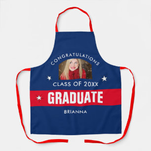 Rotes Foto für den blauen Abschluss Schürze