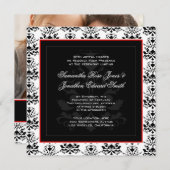 Rotes Foto Hochzeitsempfang mit weißer und schwarz Einladung (Vorne/Hinten)