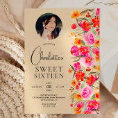 Rotes Foto mit orangefarbenem Untergrund Sweet 16 Einladung