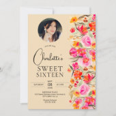 Rotes Foto mit orangefarbenem Untergrund Sweet 16 Einladung (Vorderseite)
