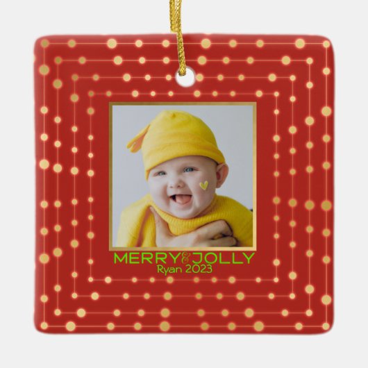 Rotes Foto Moderne Freude Keramikornament (Vorderseite)