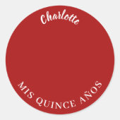 Rotes Foto Name Quinceanera Mis Quince Años Runder Aufkleber (Vorderseite)
