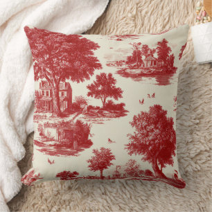 Rotes französisches Toile-Landmuster Kissen
