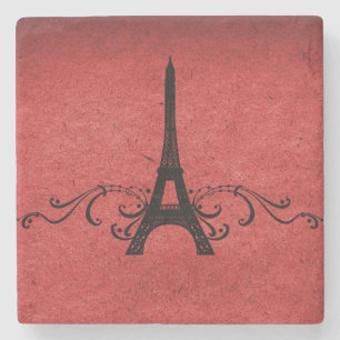 Rotes französisches Vintage-Ornament Steinuntersetzer