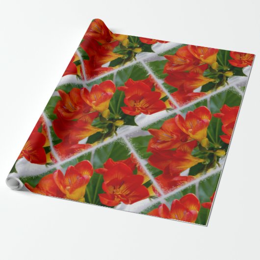 Rotes Freesie Geschenkpapier (Ungerollt)