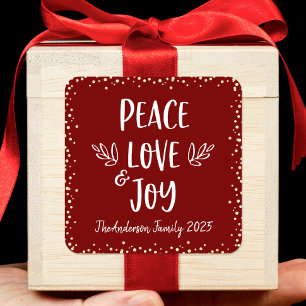 Rotes Frieden Liebe Freude Zitat-Typografie modern Quadratischer Aufkleber
