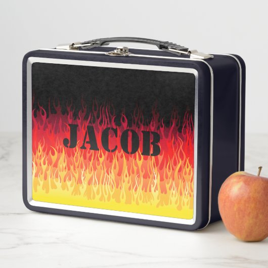 Rotes Frisierte Auto Flammen Metall Brotdose (Beispiel)