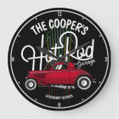 Rotes Frisierte Auto Garage Pinstripes JE NAME Vin Große Wanduhr (Vorderseite)
