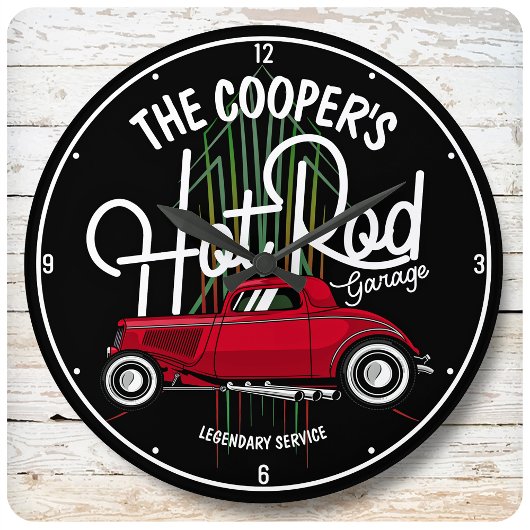 Rotes Frisierte Auto Garage Pinstripes JE NAME Vin Große Wanduhr