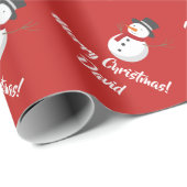 Rotes frohe Weihnacht-Schneemann-Packpapier Geschenkpapier (Rolleneckpunkt)