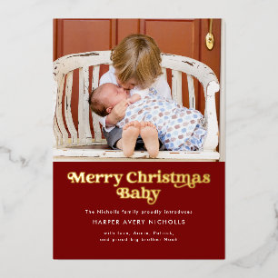 Rotes Frohe Weihnachten Baby Folien-Geburtsankündi Folien Feiertagskarte