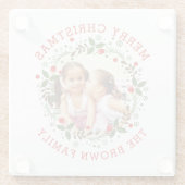 Rotes frohe Weihnachten, blumengeschmücktes Foto Glasuntersetzer (Rückseite)