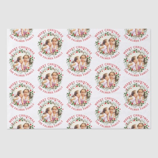 Rotes frohe Weihnachten, blumengeschmücktes Foto Seidenpapier (Vorderseite)