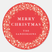 Rotes frohe Weihnachten funkelnde Lichter Weihnach Runder Aufkleber (Vorderseite)
