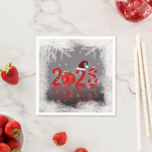 Rotes Frohe Weihnachten Neues Jahr 2026 Festlich Serviette