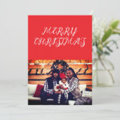 Rotes Frohe Weihnachten Script Moderne Foto (Stehend Vorderseite)