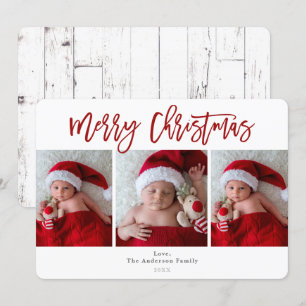 Rotes Frohe Weihnachten Weiß Holz Weihnachten Foto Einladung