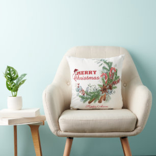 Rotes Frohe Weihnachten Winter Bouquet Monogramm  Kissen