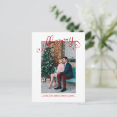 Rotes fröhliches Weihnachtsfeiertags-Foto des Postkarte (Stehend Vorderseite)