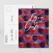 Rotes Früchte-Land-Script Save-the-Date Postkarte (Vorne/Hinten)