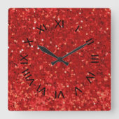 Rotes funkelndes Glittermuster Quadratische Wanduhr (Vorderseite)