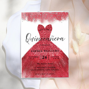 Rotes funkelndes Quinceanera-Kleid 15. Geburtstag Einladung