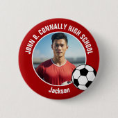 Rotes Fußballspieler-Foto High School Spirit Button (Vorderseite)
