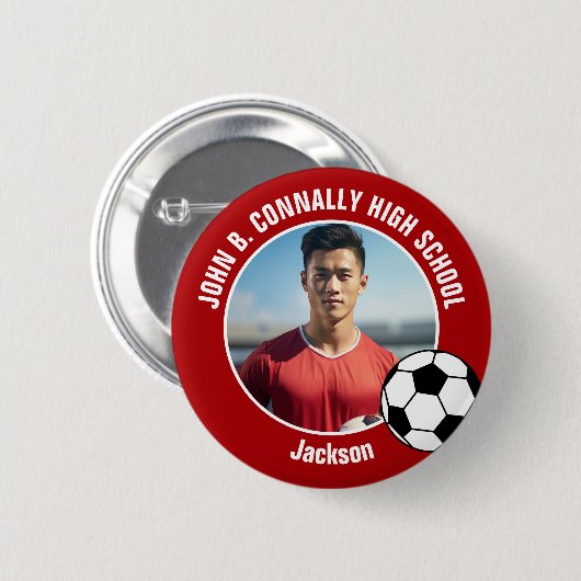 Rotes Fußballspieler-Foto High School Spirit Button (Vorne & Hinten)