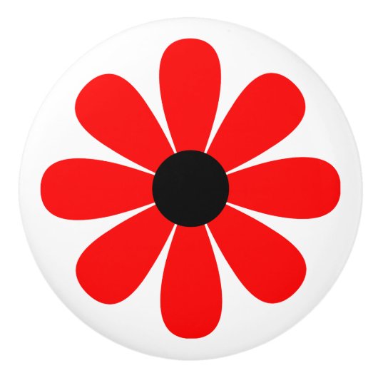 Rotes Gänseblümchen Keramikknauf (Vorderseite)