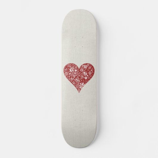 Rotes Gekritzel-Herz Skateboard (Vorderseite)