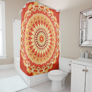 Rotes gelb-orangees Sommersun-Mandala-Muster Duschvorhang