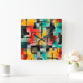 Rotes Gelb Quadratische Wanduhr (Zuhause)
