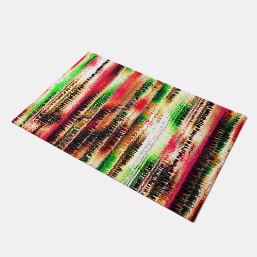 Rotes, gelb und grün gestreiftes, geschnittenes Pa Fußmatte (Schrägansicht)
