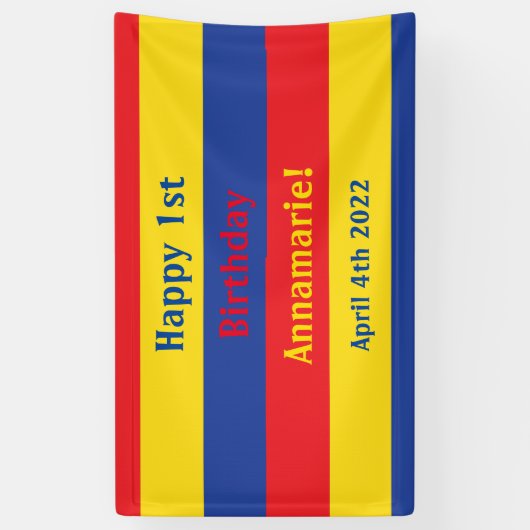 Rotes Gelbblau Erstgeburtstag Party Banner (Vertikal)