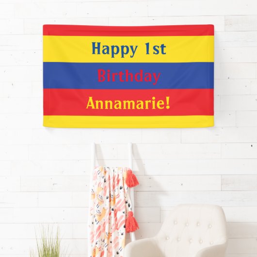 Rotes Gelbblau Erstgeburtstag Party Banner (Insitu)