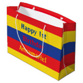 Rotes Gelbblau Erstgeburtstag Party Große Geschenktüte (Rückseite Schrägansicht)