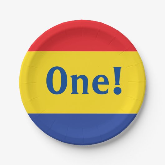 Rotes Gelbblau Erstgeburtstag Party Pappteller (Vorderseite)