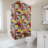 Rotes Gelbes Art Deco Gestaltetes Glas Duschvorhang (Beispiel)