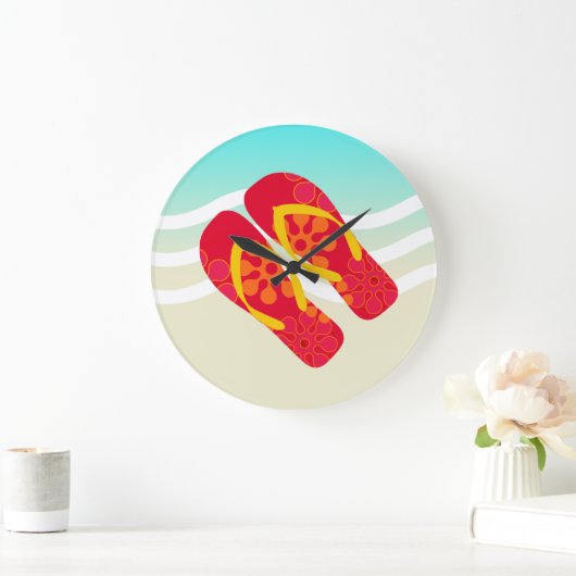 Rotes gelbes blaues Sommer-Strand-Thema drehen Große Wanduhr (Zuhause)