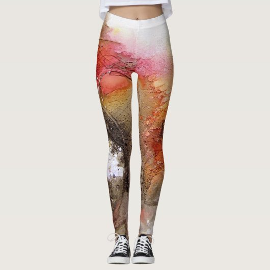Rotes gelbes Imitat beunruhigte Leggings (Vorderseite)